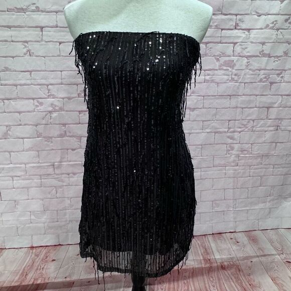 Women's Tube Sequin Fringe Mini Bodycon Dress - Wild Fable Dark Gray  size Large - Picture 2 of 8